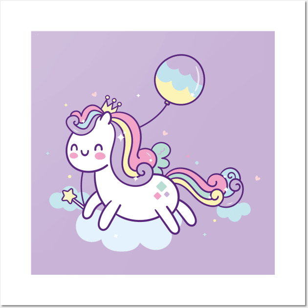 Kawaii Rainbow Unicorn Pony Cute Magic Horse Wall Art by RetroGeek